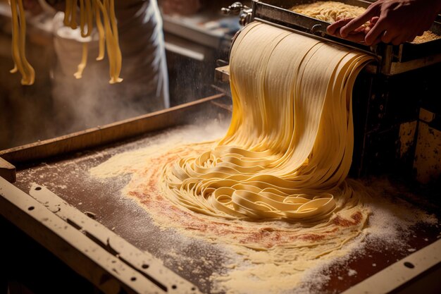 Detailed view of the cooking of homemade pasta Pasta prepared by a chef is traditional Italian