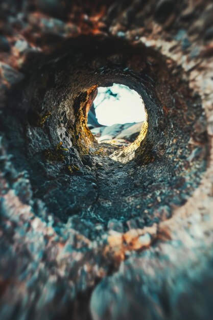 Photo detailed view of a hole in a rock suitable for geological or nature themes