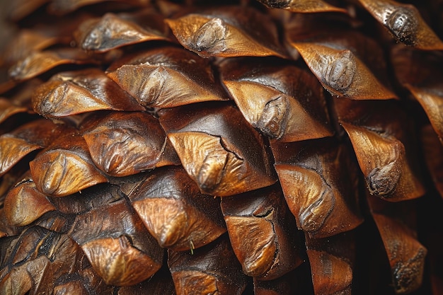 A detailed view of a mature pine cone showcasing its open scales and intricate structure Detailed texture of a pinecone AI Generated