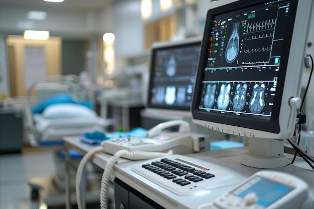 Photo detailed view of a medical ultrasound device in a clinic setting