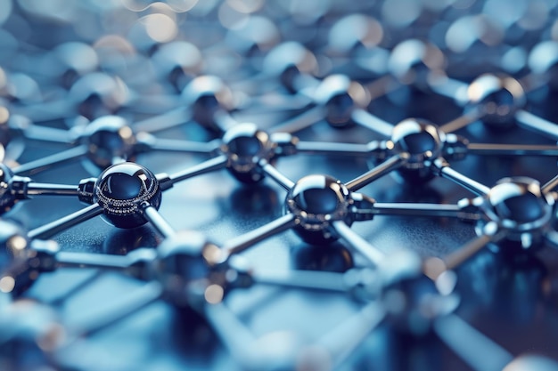 Photo a detailed view of a metal structure featuring an abundance of spheres nanoengineered material properties ai generated