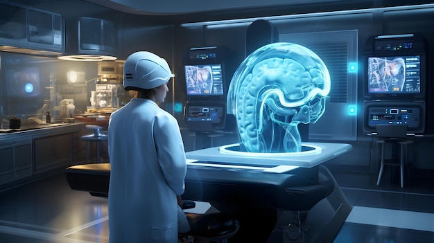 Detailed view of a neurosurgeons consult TV featuring an MRI scan