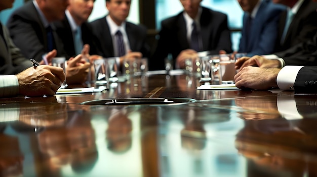 Foto vista dettagliata dei professionisti che negoziano al tavolo delle conferenze aziendali