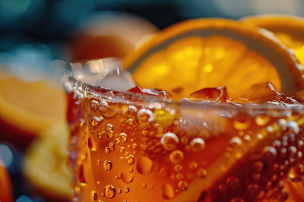 Photo a detailed view of a refreshing drink adorned with slices of orange perfect for summer parties and tropicalthemed events