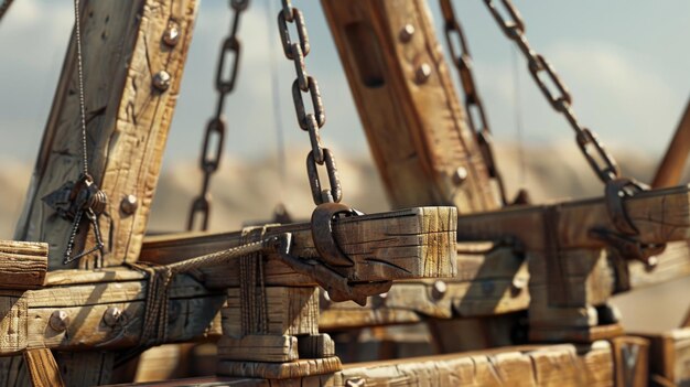 Photo detailed view of wooden structure with chains versatile for various design projects