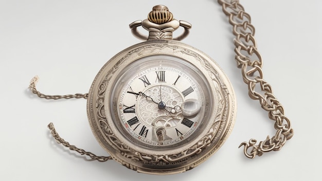 Detailed Vintage Pocket Watch Illustration on White