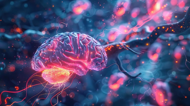detailed visualization of the human brain with highlighted neural activity