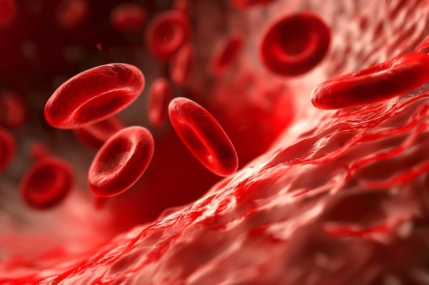 Photo detailed visualization of red blood cells in a dynamic flow