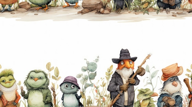 Detailed Watercolor Seamless Pattern with Animated Movie Characters AI Generated