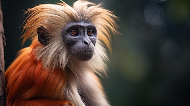 写真 鮮やかな赤とオレンジの毛を持つハーピア・ハーピヤ猿の詳細な野生生物写真