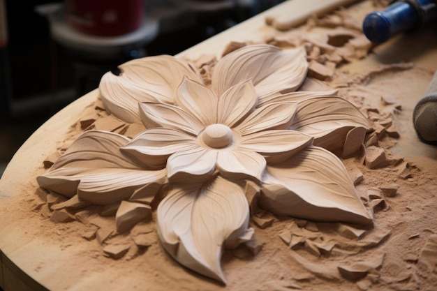 Detailed wood carving in progress