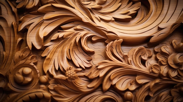 Photo detailed wood carvings on furniture