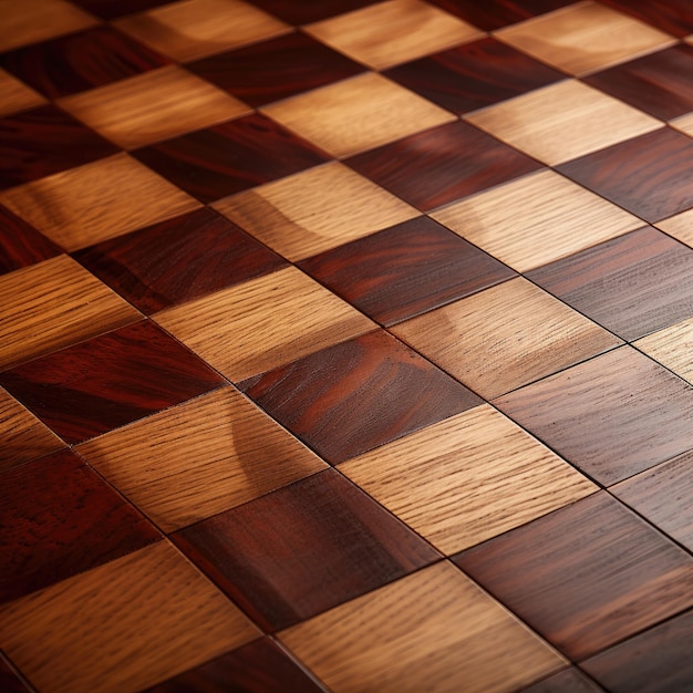 A detailed wooden chessboard