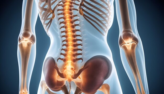 A detailed X ray image of the lumbar region illustrating disc degeneration and herniation