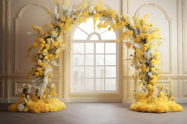 Detailed Yellow Floral Arch as a Digital Backdrop