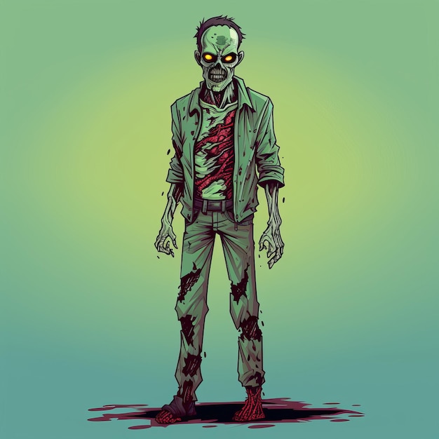 Photo detailed zombie character illustration on green background