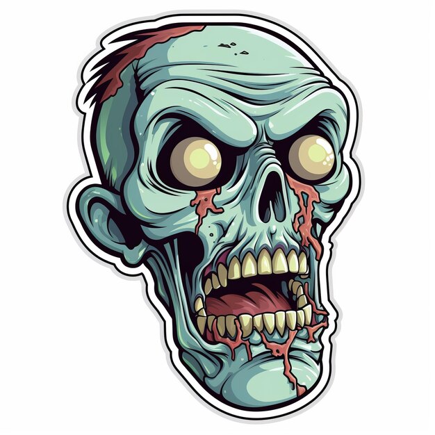 Detailed Zombie Head Sticker High Resolution Cartoon Style Illustration