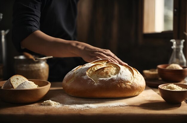 Detailfoto van het met de hand bakken van brood