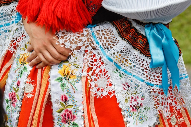 Photo details of costumes during traditional moravian festival in czech