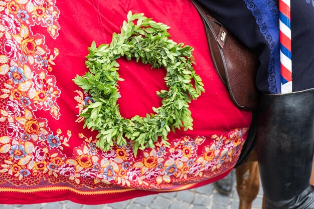 Photo details of costumes during traditional moravian festival in czech