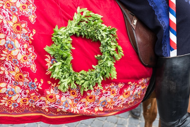 Details of costumes during traditional moravian festival in czech