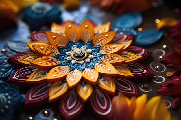 Details of decorated rangoli for diwali festival celebration