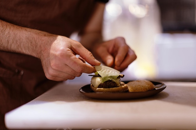 Details on hand preparing hamburger