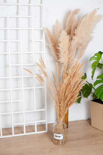 Details of the interior. pampas grass in natural shades. Naturalness, ecology, nature. Design. High quality photo