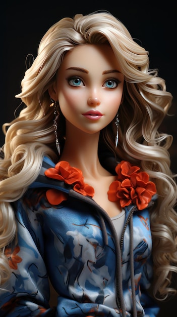 Details matter Lifelike Barbie bright blue eyes rosy cheeks Created with Generative AI