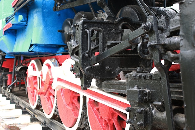 Details of the metal parts of the old vintage railway train