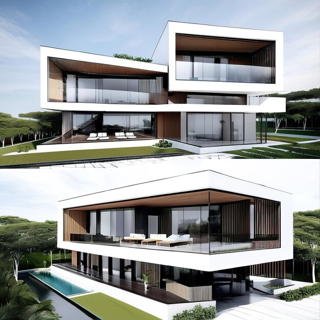 Details sheet minimal style three level modern villa architectural competition hand drawing conce