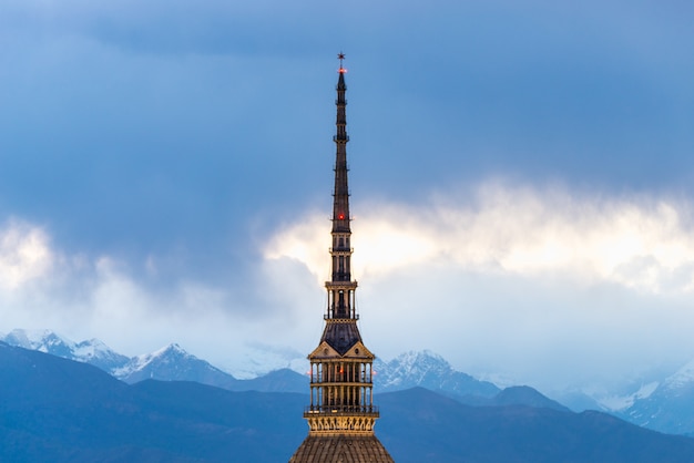 Details of Torino (Turin, Italy) architecture at dusk