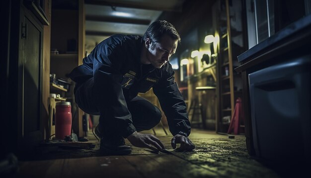 A detective at crime scene investigation photoshoot