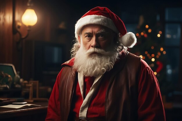 Foto detective festive santa claus met een detective blik