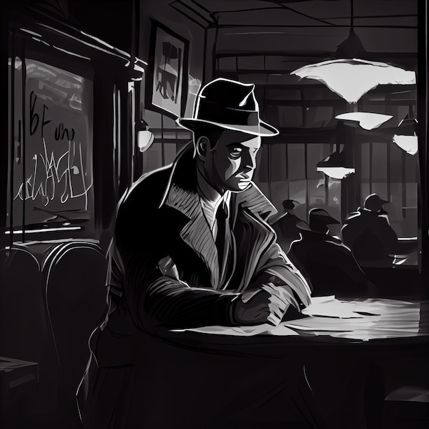 A detective investigates a case in the dark in a hat and cape