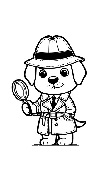 Detective Puppy with Magnifying Glass Drawing