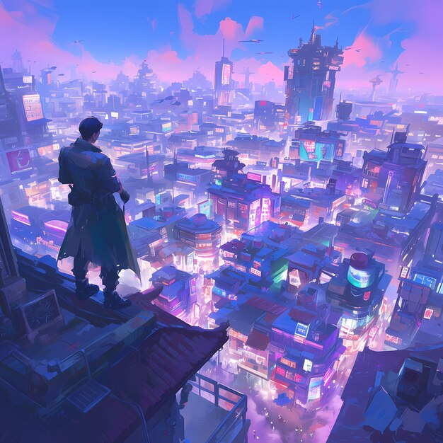 Detective on a Rooftop at Night