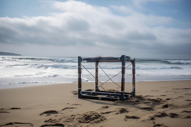 Detector frame in a beach scene with the waves rolling and sand gently shifting