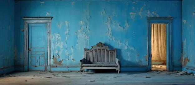 Deteriorating blue room in bannack ghost town montana