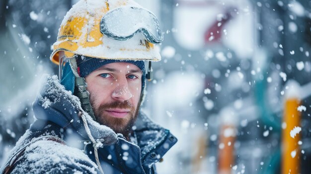 Determination of a manual electric engineer worker in heavy snow storm