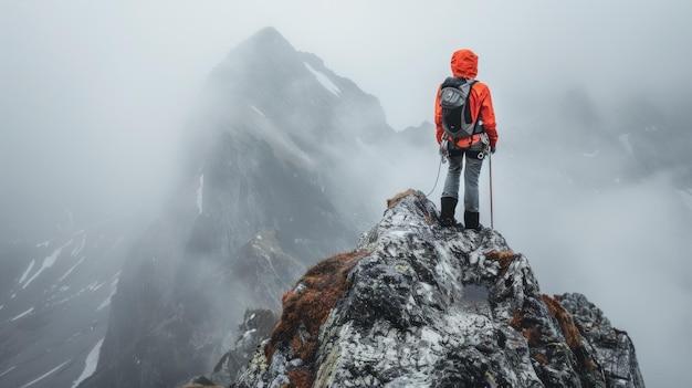 A determined adventurer climbs a mountain