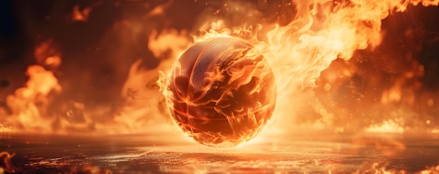 A Determined Basketball Blaze as it Soars towards the Hoop コンセプト アクションに満ちたバスケットボールスラムダンクがホープに向かって飛び上がる 決定的な選手の激しいスポーツモーメント