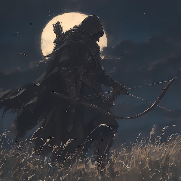 Determined Bowman under the Moonlight