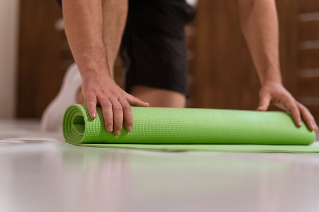 Determined guy doing physical training