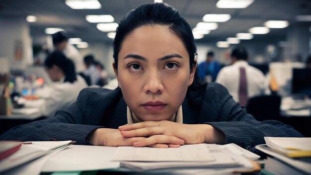 Determined office worker looking at camera