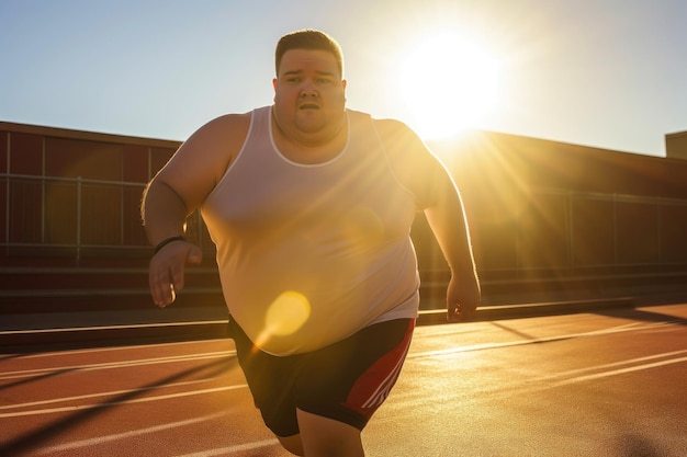 Determined Overweight Runner Embracing Fitness