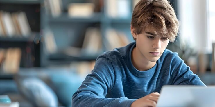 Photo determined student focused on learning digital coding through programming tutorials concept digital coding programming tutorials student learning determination focus