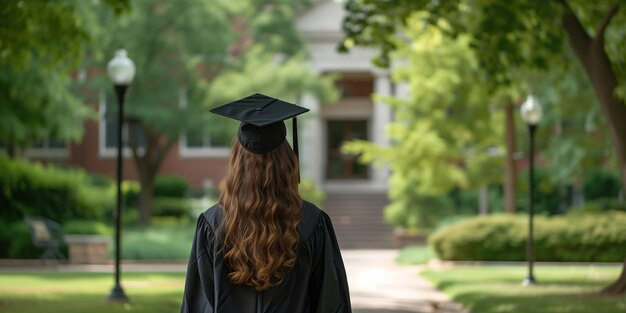 A determined woman of Caucasian descent adorned in a graduation cap