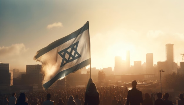 Determined woman raises Israel flag