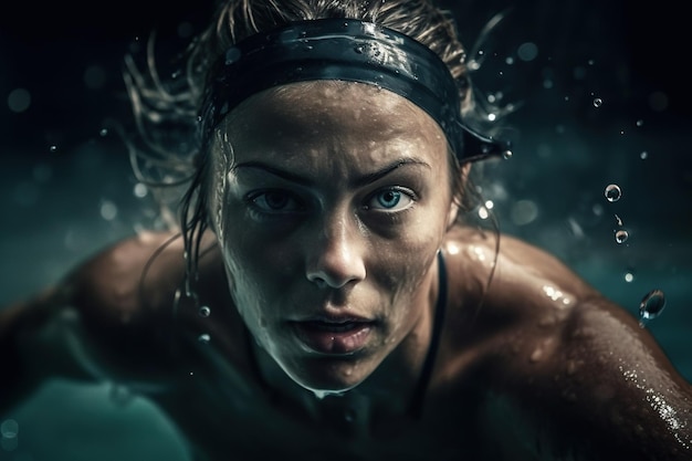 Determined woman who is training for swimming as an athlete Generative AI